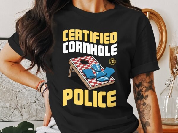 Cornhole Gartenspiel T-Shirt, Camping Freizeitspiel Shirt, Familien Sieger Outfit, Wurfsack Holzbrettspiel Tee, Sommer Outdoor-Spiel Polizei - Image 3