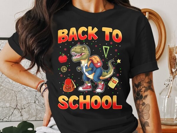 Kita Dino Schulranzen Erster Schultag Sommerferien Schulanfang Tasche Schultüte Abschied Kindergarten Rucksack Bunt Schulbedarf Kinder Shirt - Image 3
