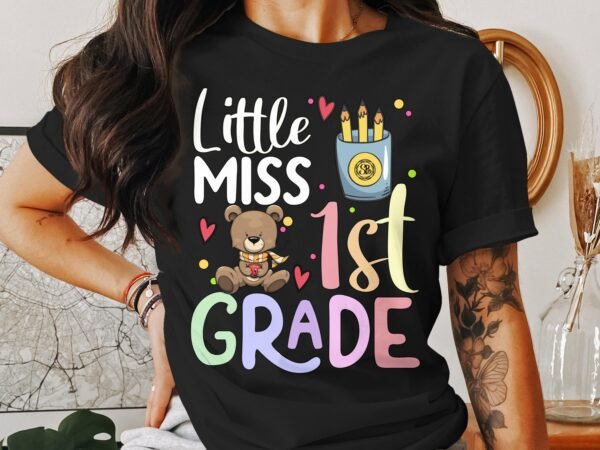 Kleine Miss 1 Klasse T-Shirt Abschied Kindergarten Schulanfänger Erstklässler Mädchen Geschenkidee Schulkind Schulanfänger Teddybär Set - Image 3