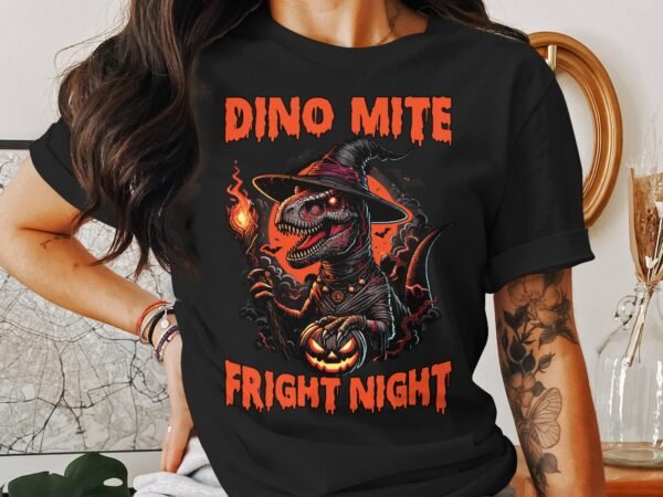 Scary Dinosaur Halloween T-Shirt, Spooky T-Rex Tee, Fun Magic Costume Dino Shirt, Hunter Witch Hour Madness Top, Trick-Or-Treat Night Party - Image 3