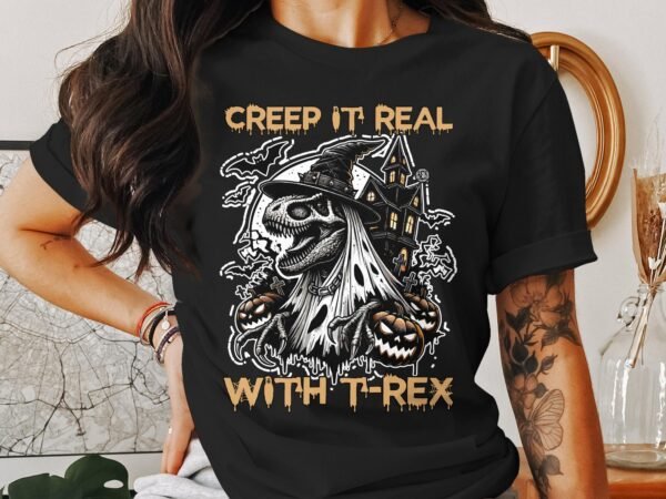 Scary Dinosaur Halloween T-Shirt, Spooky T-Rex Tee, Fun Magic Costume Dino Shirt, Hunter Witch Hour Madness Top, Trick-Or-Treat Night Party - Image 3