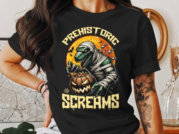 Scary Dinosaur Halloween T-Shirt, Spooky T-Rex Tee, Fun Magic Costume Dino Shirt, Hunter Witch Hour Madness Top, Trick-Or-Treat Night Party - Image 3