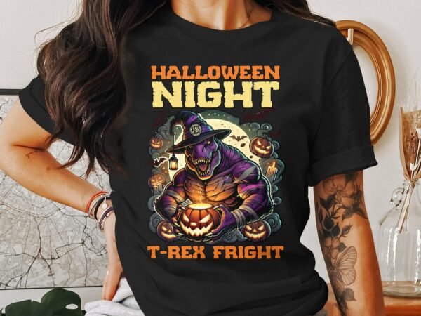 Scary Dinosaur Halloween T-Shirt, Spooky T-Rex Tee, Fun Magic Costume Dino Shirt, Hunter Witch Hour Madness Top, Trick-Or-Treat Night Party - Image 3