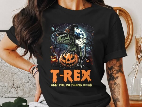 Scary Dinosaur Halloween T-Shirt, Spooky T-Rex Tee, Fun Magic Costume Dino Shirt, Hunter Witch Hour Madness Top, Trick-Or-Treat Night Party - Image 3