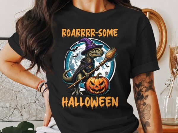 Scary Dinosaur Halloween T-Shirt, Spooky T-Rex Tee, Fun Magic Costume Dino Shirt, Hunter Witch Hour Madness Top, Trick-Or-Treat Night Party - Image 3