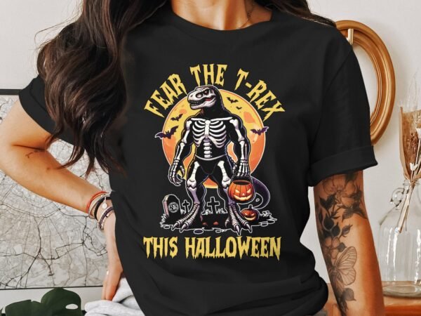 Scary Dinosaur Halloween T-Shirt, Spooky T-Rex Tee, Fun Magic Costume Dino Shirt, Hunter Witch Hour Madness Top, Trick-Or-Treat Night Party - Image 3