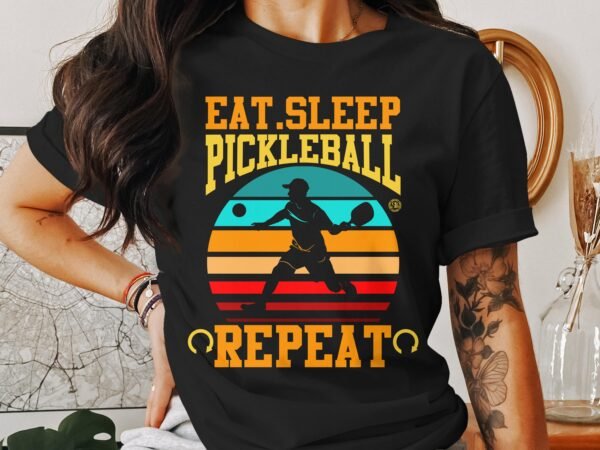 Eat Sleep Pickleball Repeat T-Shirt, Lustiges Sportbegeisterte Retro Geschenk, Vintage Pickleball Fans Motiv, Aktivität Sportliebhaber Tee - Image 3