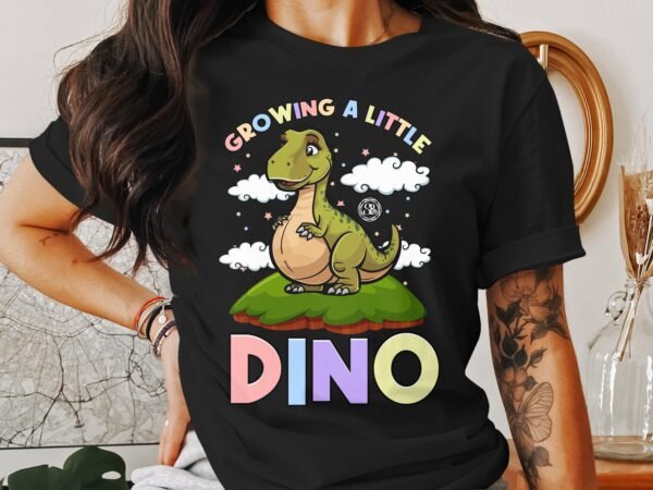 Cartoon Schwangerschafts T-Shirt Pregasaurus Outfit Werdende Mutter Dino Shirt Mama Babybauch T-Shirt Familienzuwachs Baby Kleidung - Image 3