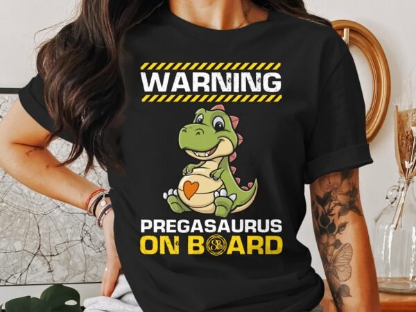 Dino T-Shirt Schwangerschaft Ankündigung Pregasaurus Look Eltern in Erwartung Baby Unterwegs Shirt Schwangere Babyparty Vibes Tee - Image 3