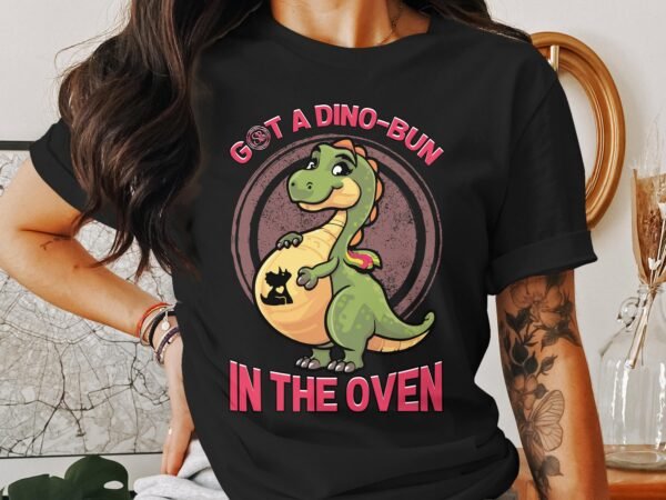 Dino Im Ofen T-Shirt Schwangerschaftsvorbereitung Shirt Baby Ankündigung Dinosaurier Shirt Pregasaurus Babybauch T-Shirt Werdende Mama - Image 3