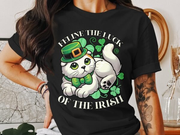 Glück Irland T-Shirt Katzenliebhaber Kleeblatt Stil St Patrick's Day Tee Irland Glückstier Bekleidung Keltische Kleeblätter Shirt Glücksklee - Image 3