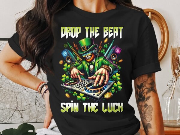 Grüner DJ Kobold T-Shirt Beat Festival St. Paddy Shirt für Musikliebhaber Party Musik Kleeblätter Fan Ginger Glücksbringer Tee St. Patrick - Image 3