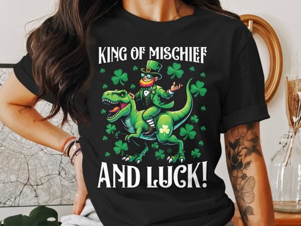 St. Paddy Kleeblatt T-Rex Shirt Irischer Ginger König Von Unfug Und Glück St Patricks Day T Rex Tee Irisches Grünes Dinosaurier Kostüm - Image 3