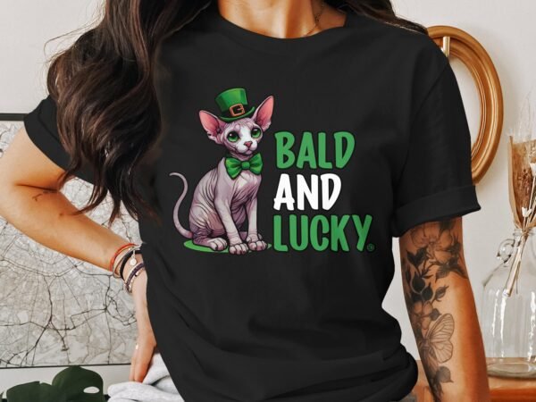 Spyhnx Katze St. Paddy T-Shirt Nackte Katze mit Hut und Schleife St. Patricks Day Shirt Katzenliebhaber Glück Irisches Festival Tee - Image 3