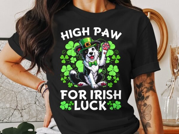 Lustige St Patricks Day T-Shirts, Hunde und Katzen Design, High Paw für Irish Luck, Geschenkidee für Tierliebhaber, Glücksbringer Shirt - Image 3