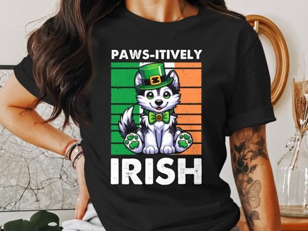 Lustiger St. Patricks Day Hund Katze Geschenk, Niedliches Irisches Tier Tshirt, Paws-itively Irish Shirt, Lustige Irish T-Shirt - Image 3