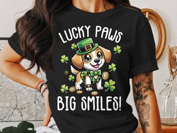 Lustige Hunde T-Shirt, St. Patrick's Day Shirt, Hund mit Kleeblatt Design, Glückliche Pfoten T-Shirt, Großes Lächeln Motiv - Image 3