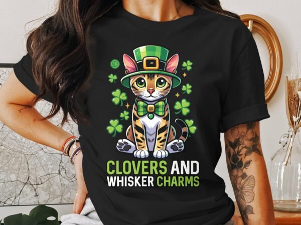 St. Patrick's Day T-Shirt, Katzen T-Shirt, Hunde T-Shirt, lustiges T-Shirt, Klee-Design, Whisker Charms, Herren Damen Shirt - Image 3