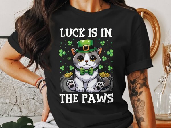 Lustiges St. Patricks Day Katze, Glück ist in den Pfoten T-Shirt, Niedliche Katzengrafik, Tierliebhaber Geschenkidee, Lustiges Herren und - Image 3