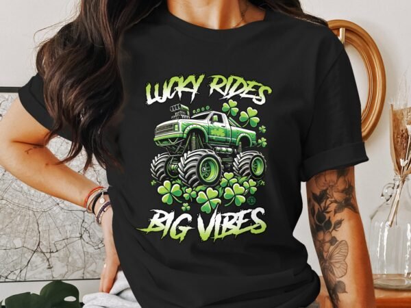 St. Patricks Day und Mardi Gras T-Shirt, Coole Fahrzeug Grafik, Lustiges Glücksbringer Design, Bunte Kleeblatt Motive, Monster Truck Fan - Image 3