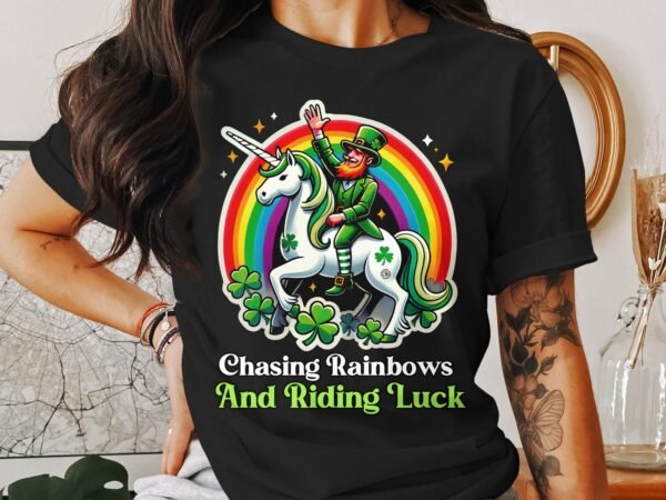 Lustiger Leprechaun Einhorn Reiten T-Shirt, Regenbogen Chasing Einhorn, Glück Reiten Shirt, Irland festliches Shirt, Vintage Irland - Image 3