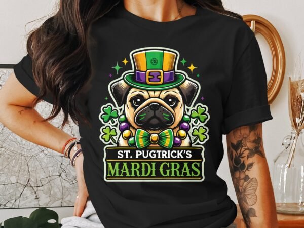 Lustiges St. Patricks Day Shirt, Mardi Gras und St. Patricks Day Design, Pugtricks Festival T-Shirt, Party Tee, festliches Shirt - Image 3
