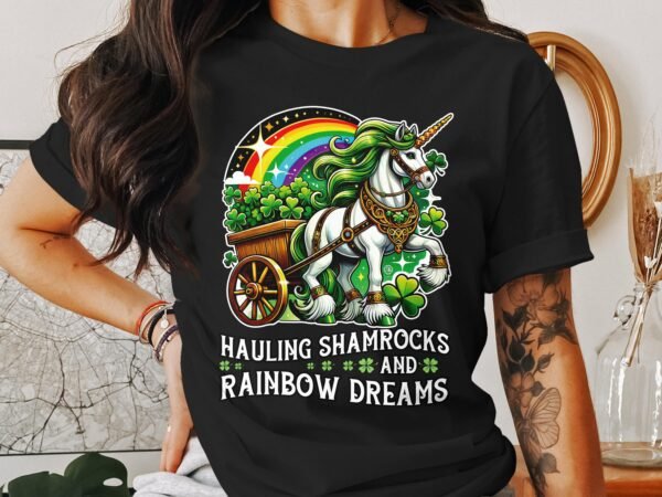 Magisches Einhorn T-Shirt, Irisches Einhorn Print, Hauling Shamrocks, Regenbogenträume Design, St. Patricks Day Shirt, Geschenkidee - Image 3