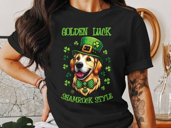 Lustiger St. Patricks Day TShirt, Hund mit Kleeblatt Hut, Goldener Hund mit Kleeblatt, Shamrock Style TShirt, Irischer Feiertag - Image 3