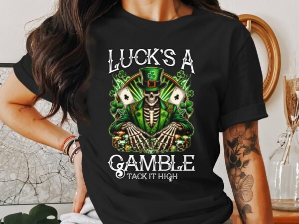 St. Patricks Day Poker T-Shirt, Gruseliges Skelett Casino Design, Glücks Tag für Pokerliebhaber, Spielkarten T-Shirt, Lustiges Glücksspiel - Image 3