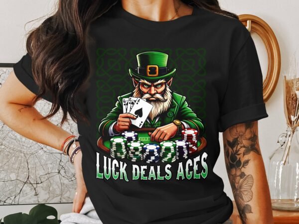 Saint Patricks Day Poker Shirt, Lustiger Poker Leprechaun, Glück Dealt Aces TShirt, Casino Spieler Hemd, Irland Poker Fan Kleidung - Image 3