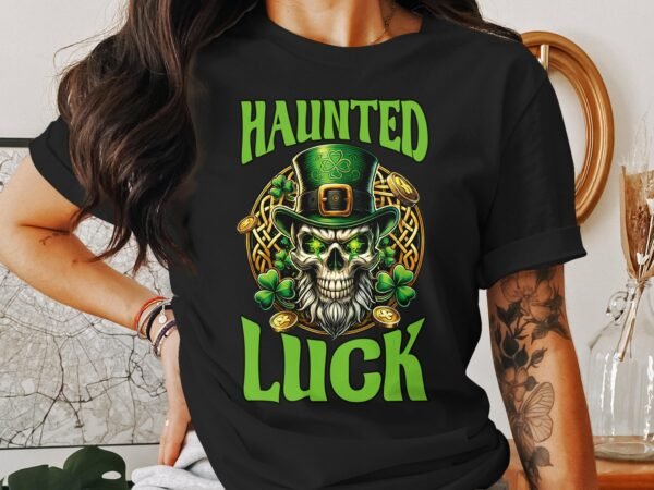 Gruselige Glück T-Shirt, Schädel mit Hut und Kleeblatt, Irland Motiv, Lustiges St. Patricks Day Geschenk, Halloween inspirierte Mode - Image 2