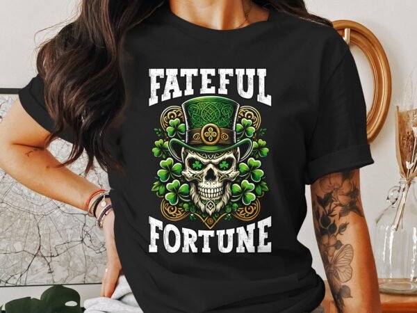 Irisches Schicksal Totenkopf T-Shirt, Gruseliger Schädel und Kleeblätter, St. Patrick's Day Glücksshirt, Harte Männermode, Trendiges Design - Image 2