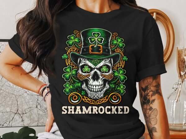 Lustiger Saint Patricks Day Totenkopf T-Shirt, Schamrock Schädel Design, Irland Glück Klee Tee, Vintage Irischer Feiertag Oberteil - Image 2