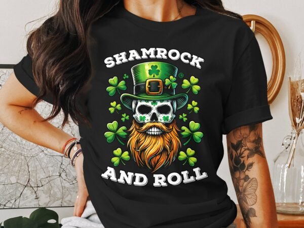 Lustiges Shamrock and Roll T-Shirt, Irisches Schädel-Kleeblatt-Shirt, St. Patrick's Day Totenkopf-T-Shirt - Image 2