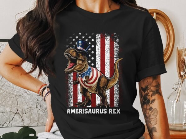 Amerisaurus Rex T-Shirts USA Flagge Dino Shirts 4. Juli Patrioten Dinosaurier Shirts T-Rex Shirts Lustiger Merica Dino Freiheit Demokratie - Image 3