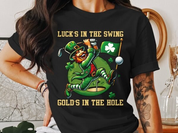 Lustiges Golf T-Shirt St. Patrick's Day Design fuer Golfer, Glueck beim Swing Gold im Loch, Cooles Golf Geschenk Motiv - Image 2