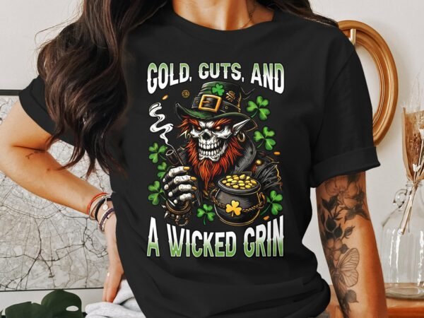 Cool Leprechaun Smoking T-Shirt, St Patrick's Day Graphic Tee, Gold Coins Design, Irish Festival Shirt, Wicked Grin Clothing, Shamrock Art - Image 2