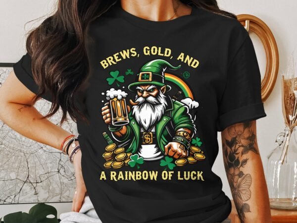 Brews Gold and a Rainbow of Luck T-Shirt, Funny St Patrick's Day Shirt, Beer Drinking Irish Leprechaun Graphic Tee, Holiday Gift - Image 2