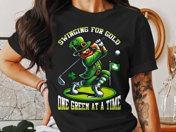 Lustiges St. Patricks Day Golf T-Shirt, Swinging For Gold, Ein Golf nach dem anderen, Geschenk für Golfer, Irisches Golf Shirt - Image 2
