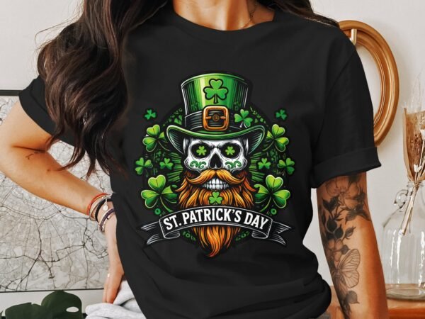 St. Patrick's Day T-Shirt, Lustiger Schädel mit Bart, Kleeblatt Hut Design, Irischer Stolz, Glück Irish Feiern Shirt - Image 2