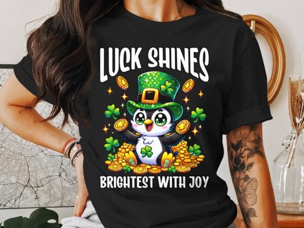 Lustiger Pinguin T-Shirt mit grünem Hut und Kleeblatt, Glücksbringer Shirt für St. Patrick's Day, süßes Motiv T-Shirt für Kinder - Image 2