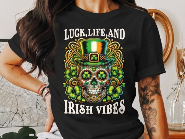 Lustiges Totenkopf Design, Lustiges Irisches Glück Design, Totenkopf mit Kleeblatt Design, St Patrick's Day Design - Image 2