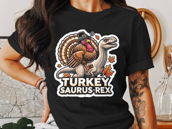 Herbstliches Erntedankfest T-Shirt, Traditionell Amerika Kanada Top, Lustiges Dino T-Rex Truthahn Shirt, Festliches Geflügel Kürbis Tee - Image 3