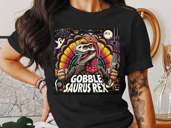 Herbstliches Erntedankfest T-Shirt, Traditionell Amerika Kanada Top, Lustiges Dino T-Rex Truthahn Shirt, Festliches Geflügel Kürbis Tee - Image 3