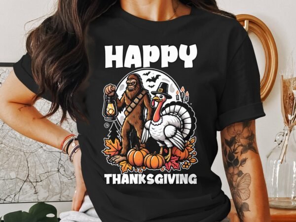 Herbstliches Erntedankfest T-Shirt, Traditionell Amerika Kanada Wandern Top, Lustiges Truthahn Bigfoot Shirt, Festliches Geflügel Kürbis Tee - Image 3
