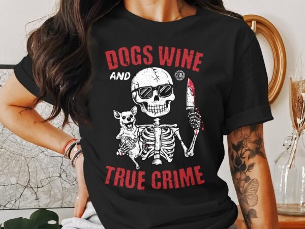 Kriminalfälle True Crime T-Shirt, Wein Horror Geschichten für Krimi Fans Tee, Skelett mit Detektiv Hund Top, Ermittlungen Motiv Shirt - Image 3
