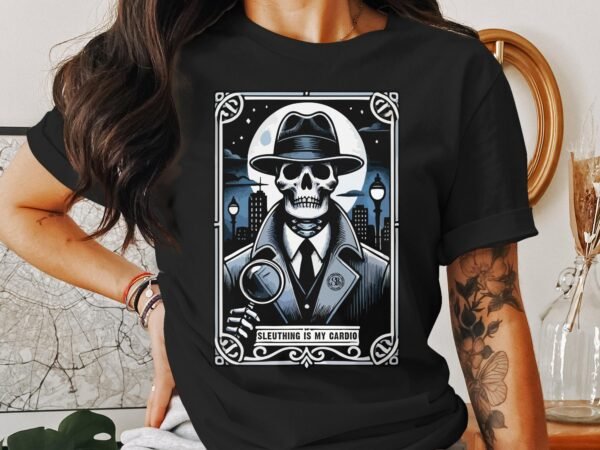 Kriminalfälle Tarot Karten T-Shirt, Mystische Tarotkarten für Krimi Fans Tee, Esoterik Kartenlegen Detektiv Top, Tarotdeck Wahrsager Shirt - Image 3