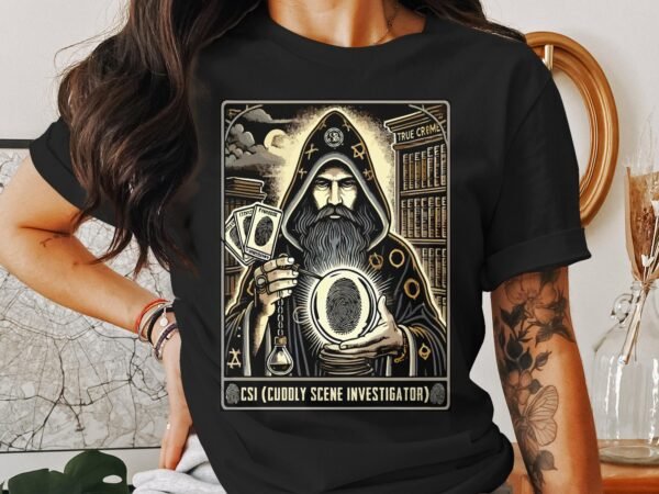 Kriminalfälle Tarot Karten T-Shirt, Mystische Tarotkarten für Krimi Fans Tee, Esoterik Kartenlegen Detektiv Top, Tarotdeck Wahrsager Shirt - Image 3