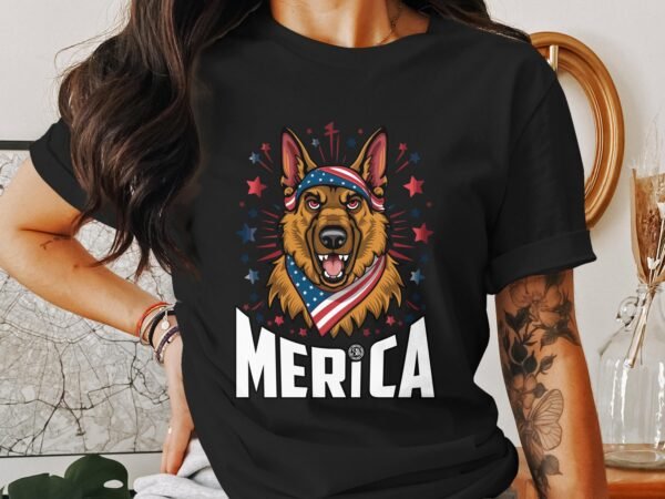 Amerikanischer Schäferhund T-Shirts USA Flagge Shirts 4. Juli Patrioten Dinosaurier Shirts T-Rex Shirts Merica Hund Freiheit Demokratie - Image 3