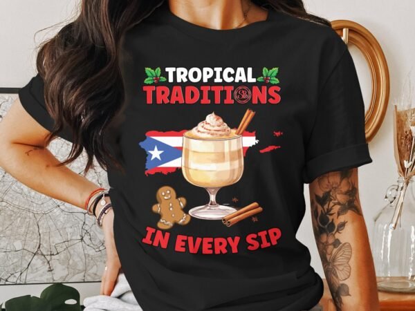 Tropisches Coquito Weihnachten T-Shirt, Traditionelles Kokosnuss Urlaubsgetränk Shirt, Festliches Puerto Rico Karibik Tee, Kokos Reisetop - Image 3